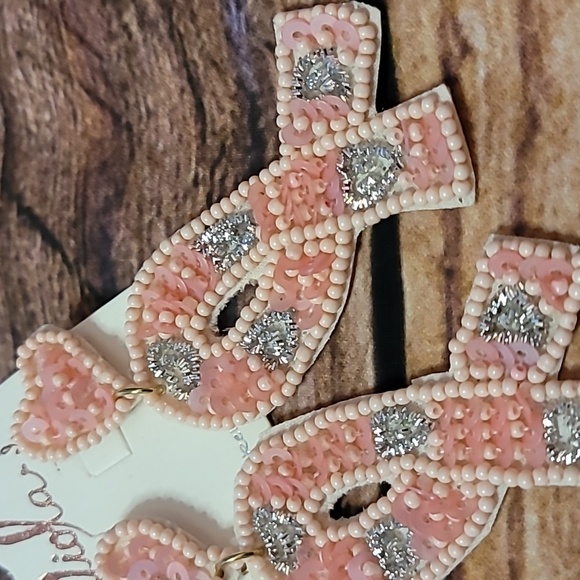 Pink Breast Cancer Ribbon Seed Bead Earrings - Picture 5 of 8
